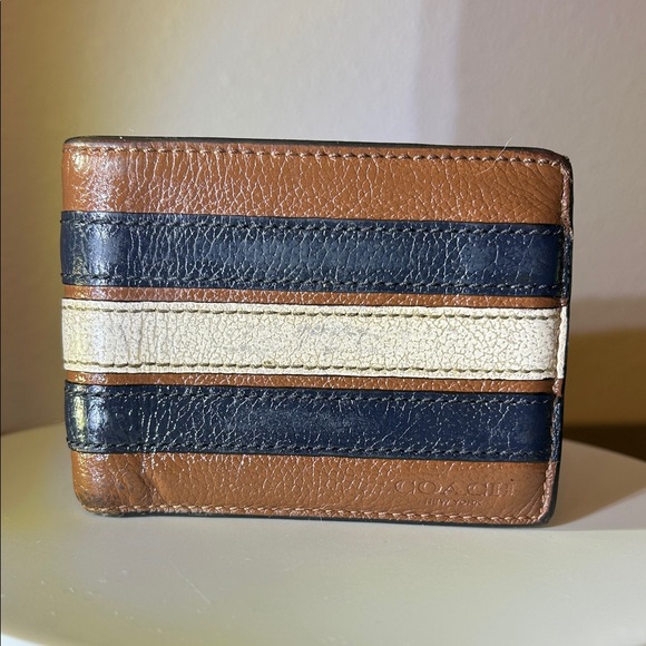COACH 3-N-1 Slim Bifold Leather Wallet With Varsity Stripes